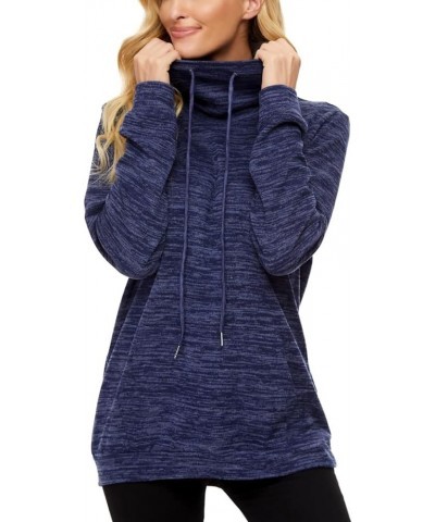 Women's Long Sleeve Casual Lightweight Sweatshirts Tunic Shirt Cowl Neck Jumper Top With Drawstring Dark Blue $16.80 Hoodies ...