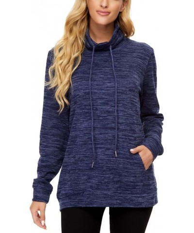 Women's Long Sleeve Casual Lightweight Sweatshirts Tunic Shirt Cowl Neck Jumper Top With Drawstring Dark Blue $16.80 Hoodies ...