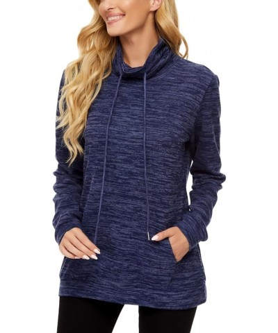 Women's Long Sleeve Casual Lightweight Sweatshirts Tunic Shirt Cowl Neck Jumper Top With Drawstring Dark Blue $16.80 Hoodies ...