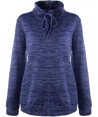 Women's Long Sleeve Casual Lightweight Sweatshirts Tunic Shirt Cowl Neck Jumper Top With Drawstring Dark Blue $16.80 Hoodies ...