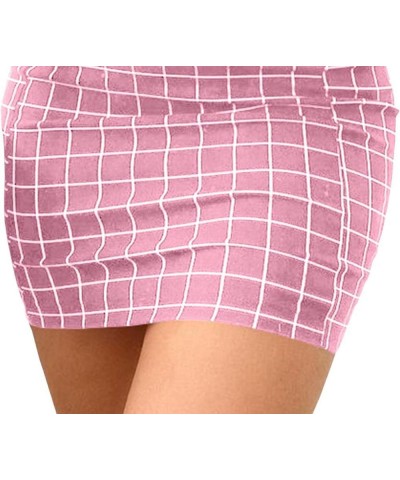 Women's Plaid Print Off Shoulder Sweetheart Neckline Mini Dress High Waist Tie Front Ruffled Short Dresses Pink $8.54 Dresses