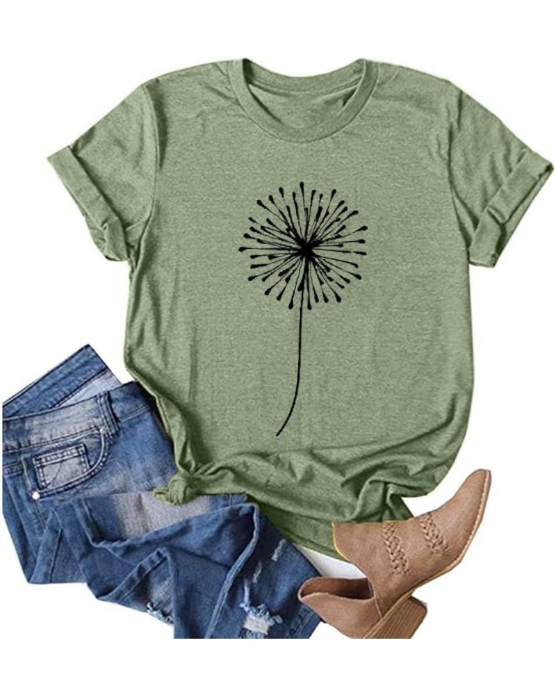 Womens Tops, Women's Dandelion Summer T Shirt Plus Size Loose Blouse Tops Girls Short Sleeve Graphic Casual Tees Green $2.85 ...