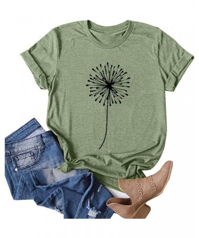 Womens Tops, Women's Dandelion Summer T Shirt Plus Size Loose Blouse Tops Girls Short Sleeve Graphic Casual Tees Green $2.85 ...