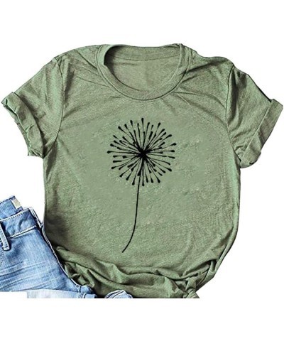 Womens Tops, Women's Dandelion Summer T Shirt Plus Size Loose Blouse Tops Girls Short Sleeve Graphic Casual Tees Green $2.85 ...