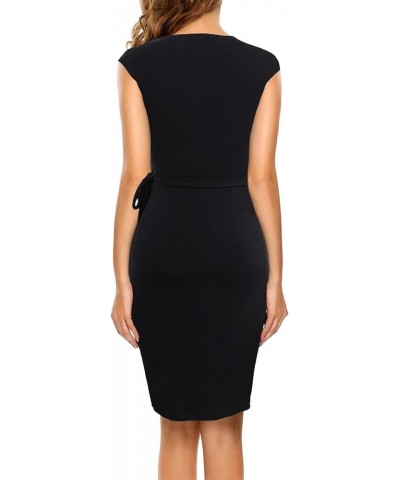 Women's Vintage V-Neck Sheath Casual Party Work Faux Black Wrap Dress Black $17.34 Dresses