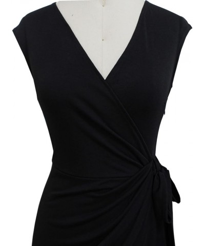 Women's Vintage V-Neck Sheath Casual Party Work Faux Black Wrap Dress Black $17.34 Dresses