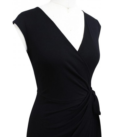 Women's Vintage V-Neck Sheath Casual Party Work Faux Black Wrap Dress Black $17.34 Dresses