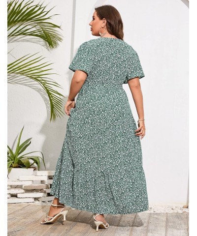 Womens Plus Size V Neck Wrap Maxi Dress High Waist Ruffle Summer Casual Dress with Belt Dark Green Floral $22.87 Dresses