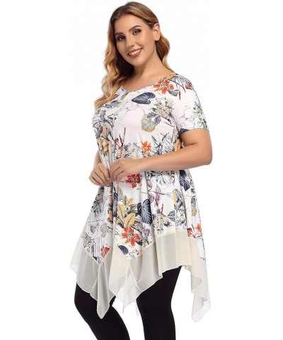 Womens Plus Size Irregular Hem Short Sleeve Loose Shirt Dress Top Apricotflower $12.80 Tops