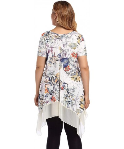 Womens Plus Size Irregular Hem Short Sleeve Loose Shirt Dress Top Apricotflower $12.80 Tops