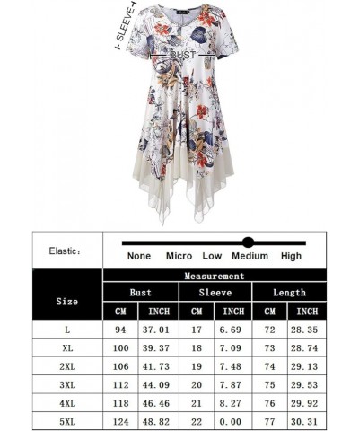 Womens Plus Size Irregular Hem Short Sleeve Loose Shirt Dress Top Apricotflower $12.80 Tops