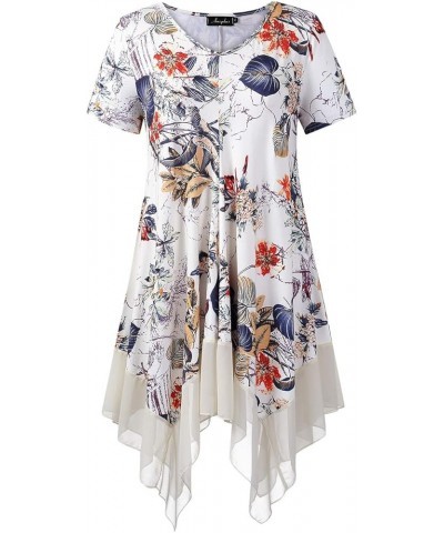 Womens Plus Size Irregular Hem Short Sleeve Loose Shirt Dress Top Apricotflower $12.80 Tops