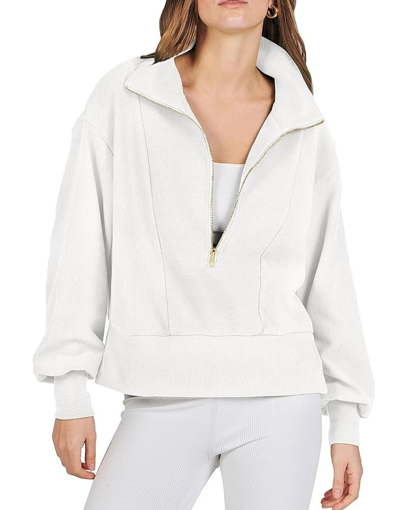 Women's Loose Fit Half Zip Sweatshirt Long Sleeve Oversized Fleece Pullover Hoodie Fall Clothes Sweatshirts White $10.35 Hood...