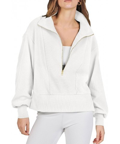 Women's Loose Fit Half Zip Sweatshirt Long Sleeve Oversized Fleece Pullover Hoodie Fall Clothes Sweatshirts White $10.35 Hood...