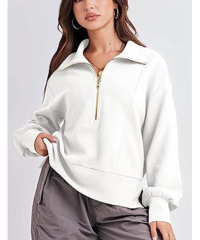 Women's Loose Fit Half Zip Sweatshirt Long Sleeve Oversized Fleece Pullover Hoodie Fall Clothes Sweatshirts White $10.35 Hood...