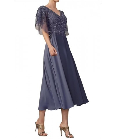 Beaded Sequin Mother of The Bride Dresses for Wedding Tea Length Lace Chiffon Mother of The Groom Dress Plum $34.00 Dresses