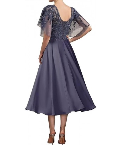 Beaded Sequin Mother of The Bride Dresses for Wedding Tea Length Lace Chiffon Mother of The Groom Dress Plum $34.00 Dresses