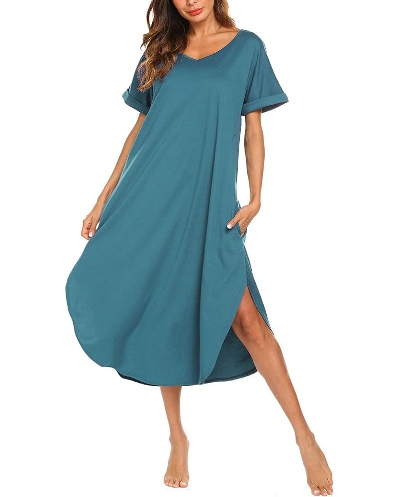 Nightgowns for Women Cotton Night Shirt Sleepwear Ladies Soft Loungewear with Pockets S-XXL Lake Blue $15.30 Sleep & Lounge