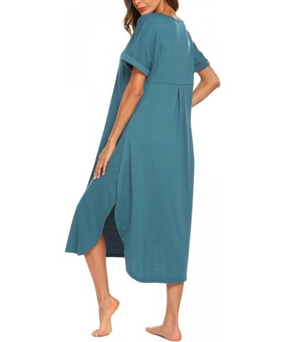 Nightgowns for Women Cotton Night Shirt Sleepwear Ladies Soft Loungewear with Pockets S-XXL Lake Blue $15.30 Sleep & Lounge