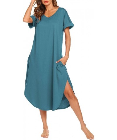 Nightgowns for Women Cotton Night Shirt Sleepwear Ladies Soft Loungewear with Pockets S-XXL Lake Blue $15.30 Sleep & Lounge