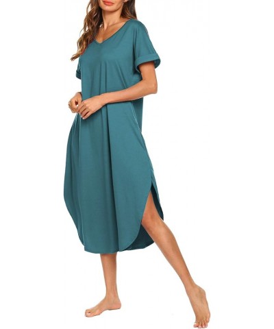 Nightgowns for Women Cotton Night Shirt Sleepwear Ladies Soft Loungewear with Pockets S-XXL Lake Blue $15.30 Sleep & Lounge