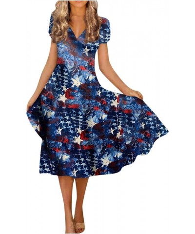 Summer Dresses for Women 2023, Short Sleeve V Neck Dresses Star Print Casual Fourth of July Dress Daily Dating 01-dark Blue $...