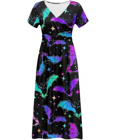 Women Short Sleeve Deep V-Neck Casual Long Dress Maxi Dresses with Pockets Galaxy Bats $17.48 Dresses