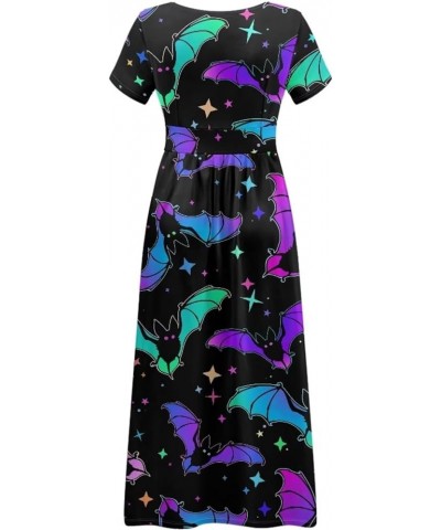 Women Short Sleeve Deep V-Neck Casual Long Dress Maxi Dresses with Pockets Galaxy Bats $17.48 Dresses