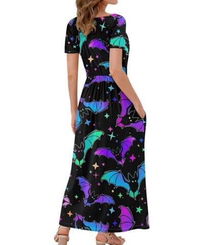 Women Short Sleeve Deep V-Neck Casual Long Dress Maxi Dresses with Pockets Galaxy Bats $17.48 Dresses