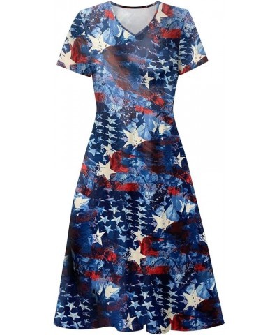 Summer Dresses for Women 2023, Short Sleeve V Neck Dresses Star Print Casual Fourth of July Dress Daily Dating 01-dark Blue $...