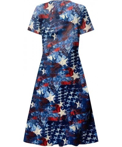 Summer Dresses for Women 2023, Short Sleeve V Neck Dresses Star Print Casual Fourth of July Dress Daily Dating 01-dark Blue $...