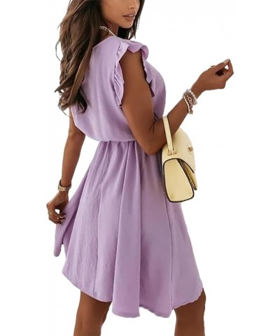 Women's Ruffle Sleeveless Tie Waist Scoop Neck A Line Casual Swing Mini Dress Purple $8.39 Dresses