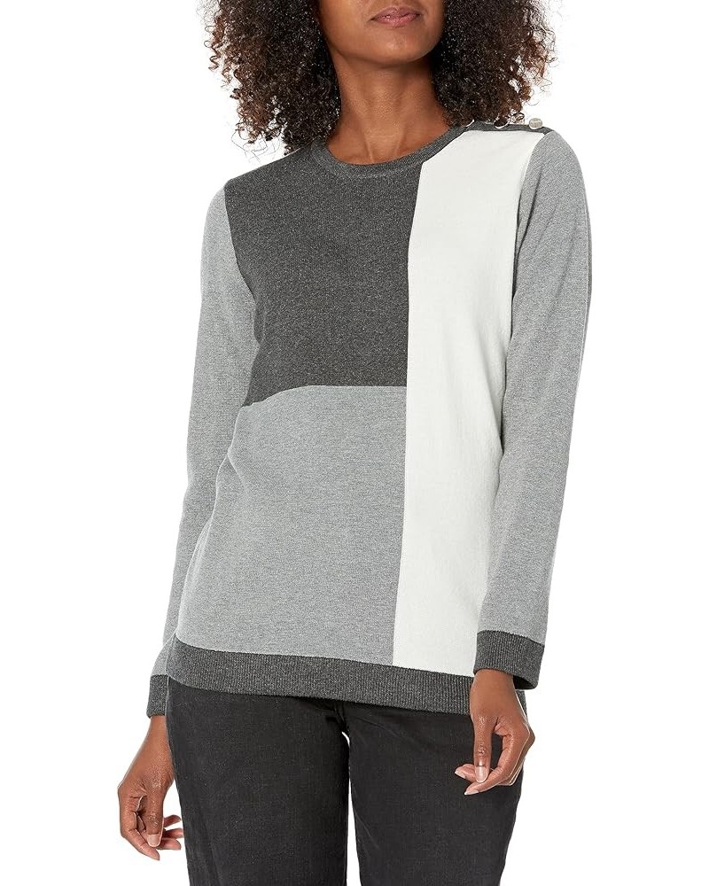 Women's Colorblock Crew Neck with Buttons Heather Grey Combo $26.80 Blouses