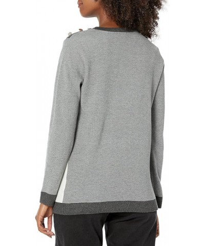 Women's Colorblock Crew Neck with Buttons Heather Grey Combo $26.80 Blouses