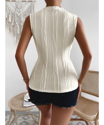 Women's Sleeveless Mock Neck Textured Tank Top Beige $12.00 Tanks