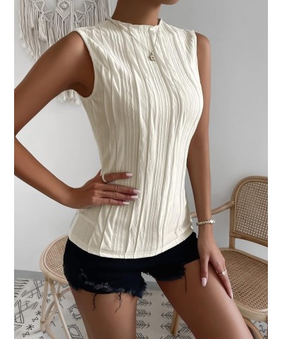 Women's Sleeveless Mock Neck Textured Tank Top Beige $12.00 Tanks