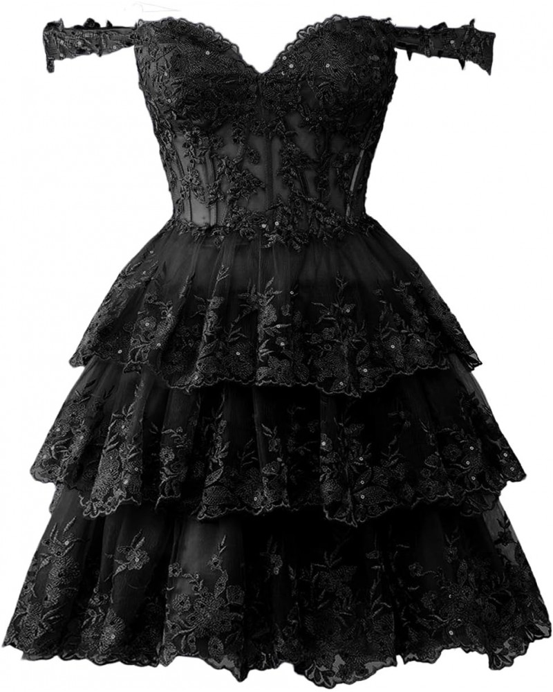 Tulle Applique Homecoming Dresses with Lace A Line Corset Tiered Off Shoulder Formal Party Gowns Short Women Plus Size Cockta...