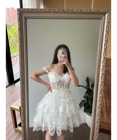 Tulle Applique Homecoming Dresses with Lace A Line Corset Tiered Off Shoulder Formal Party Gowns Short Women Plus Size Cockta...