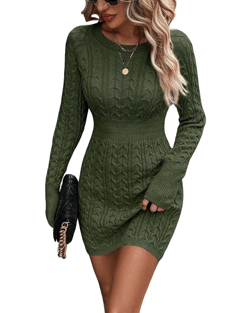 Women's Raglan Sleeve Cable Knit Sweater Dress Crewneck Slim Fit Short Pencil Dresses Army Green $26.99 Sweaters