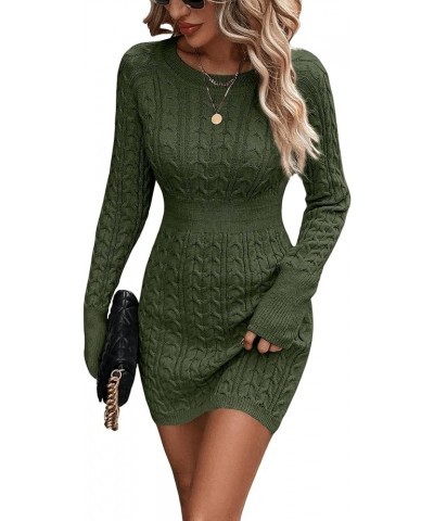 Women's Raglan Sleeve Cable Knit Sweater Dress Crewneck Slim Fit Short Pencil Dresses Army Green $26.99 Sweaters