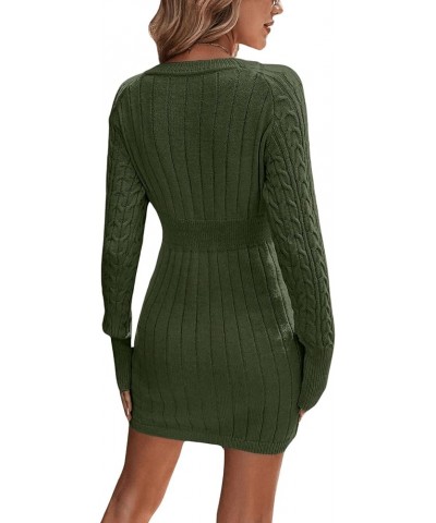 Women's Raglan Sleeve Cable Knit Sweater Dress Crewneck Slim Fit Short Pencil Dresses Army Green $26.99 Sweaters