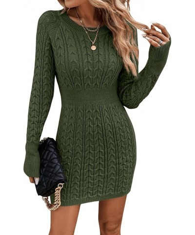 Women's Raglan Sleeve Cable Knit Sweater Dress Crewneck Slim Fit Short Pencil Dresses Army Green $26.99 Sweaters