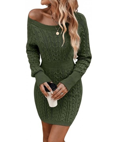 Women's Raglan Sleeve Cable Knit Sweater Dress Crewneck Slim Fit Short Pencil Dresses Army Green $26.99 Sweaters