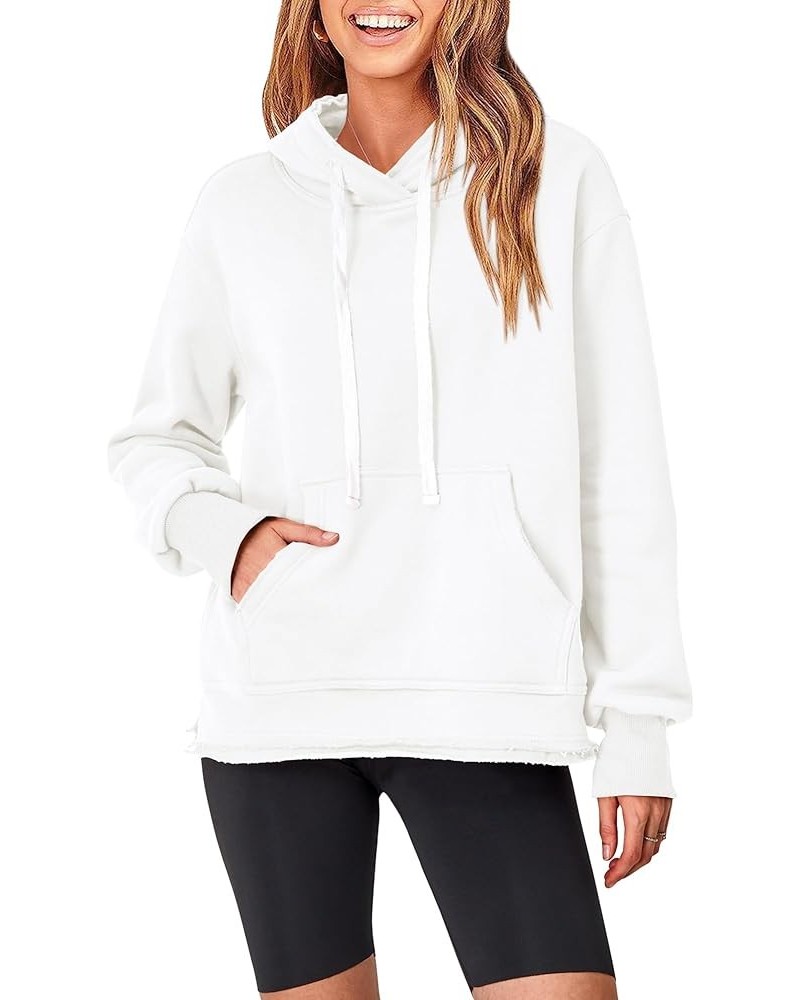 Women's Casual Cotton Long Sleeve Fleece Hoodies Sweatshirt 2024 Fall Winter Fashion Loose Drawstring Pullover White $25.19 H...