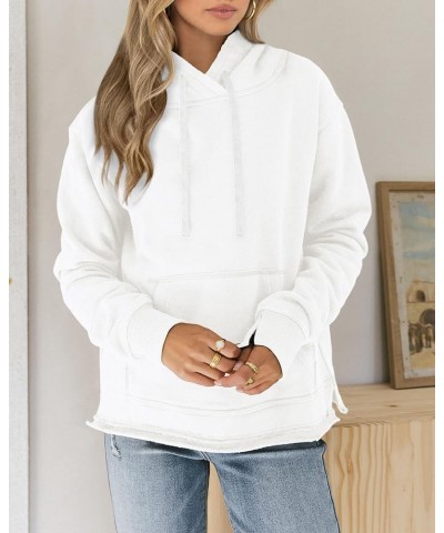 Women's Casual Cotton Long Sleeve Fleece Hoodies Sweatshirt 2024 Fall Winter Fashion Loose Drawstring Pullover White $25.19 H...