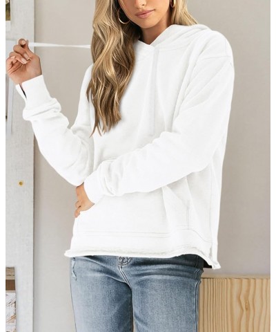 Women's Casual Cotton Long Sleeve Fleece Hoodies Sweatshirt 2024 Fall Winter Fashion Loose Drawstring Pullover White $25.19 H...