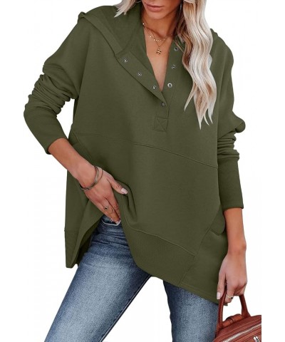 Womens Casual Hoodie Fashion Pullover Sweatshirt Oversized Long Sleeve Hooded With Pockets Button-army Green $13.49 Hoodies &...