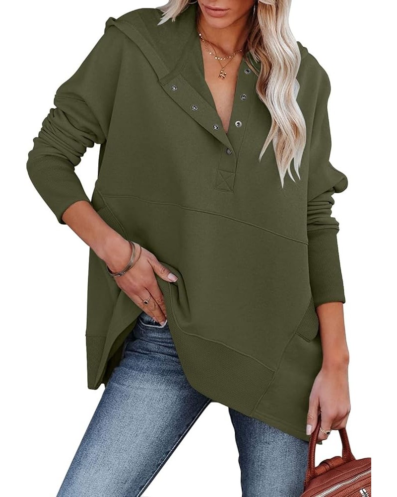 Womens Casual Hoodie Fashion Pullover Sweatshirt Oversized Long Sleeve Hooded With Pockets Button-army Green $13.49 Hoodies &...