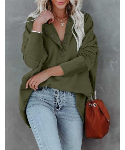 Womens Casual Hoodie Fashion Pullover Sweatshirt Oversized Long Sleeve Hooded With Pockets Button-army Green $13.49 Hoodies &...