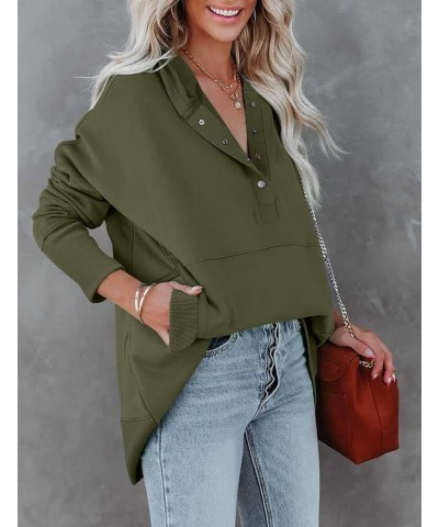 Womens Casual Hoodie Fashion Pullover Sweatshirt Oversized Long Sleeve Hooded With Pockets Button-army Green $13.49 Hoodies &...